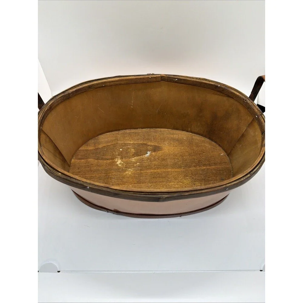 Oval Copper Sided Wood Harvest Plant Basket With End Loop Handles